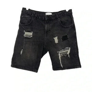 ASOS DESIGN slim denim shorts with rips in washed black